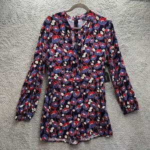 Forever 21 NWT Large Long Sleeve Floral Romper Pockets Front Tie Back Zip‎